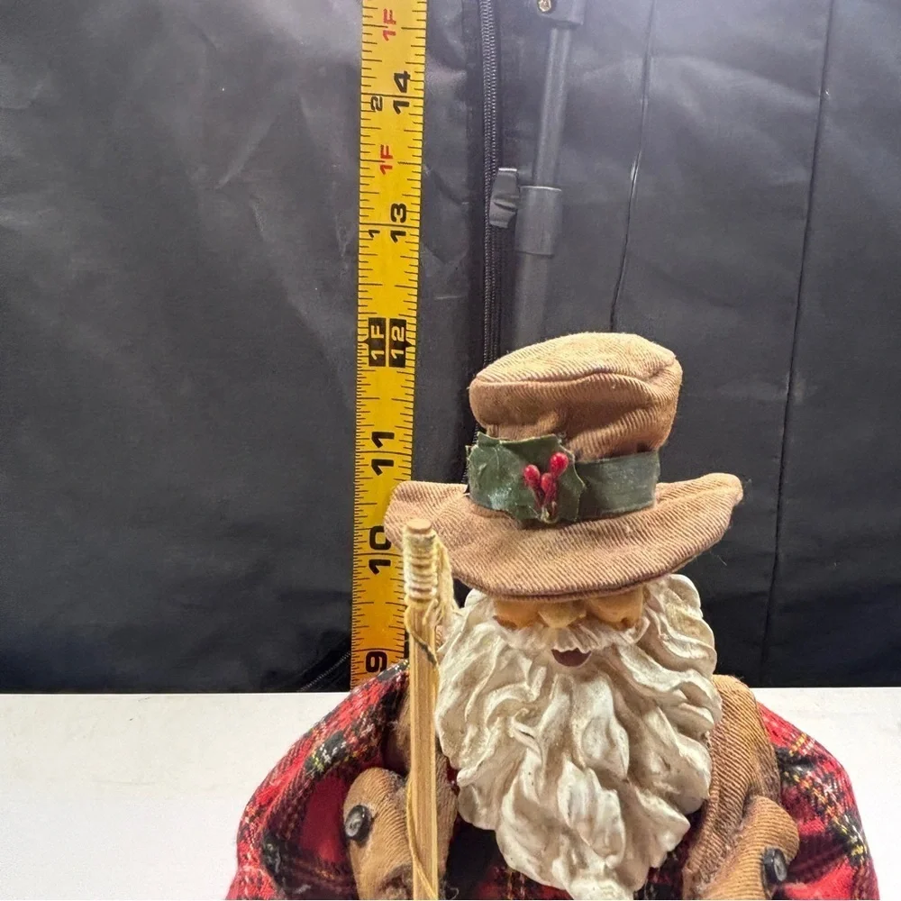 Santa Fisherman Figurine Statue Fishin Pole-Fish-Creel Basket Vest Hat 12